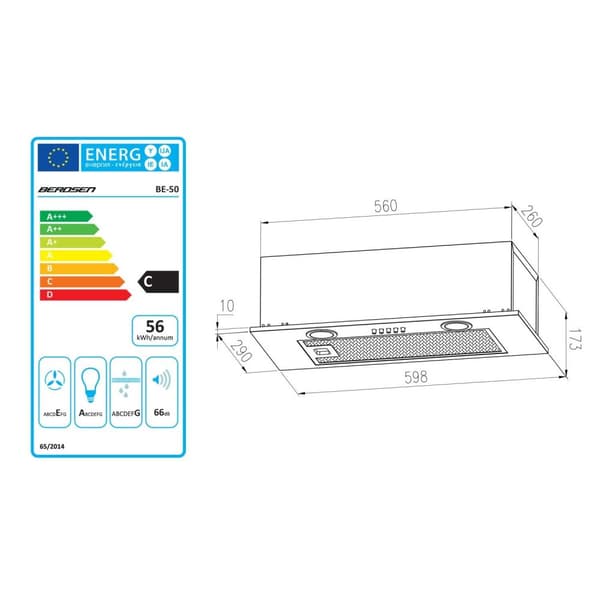 Kaapin alla oleva liesituuletin 60 cm Inox BE-50
