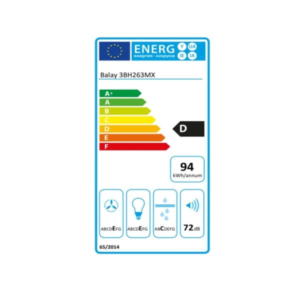 Konventionell fläkt Balay 3BH263MX 60 cm 350 m3/h 72 dB 146W Silvrig Stål