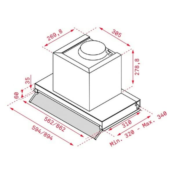 Konventionell fläkt Teka 113100000 90 cm 255 m3/h 50 dB 250W Silvrig Stål A