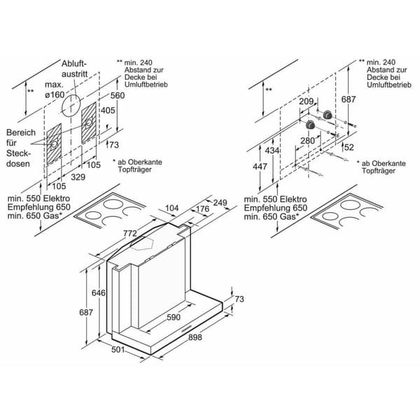 Konventions-emhætte BOSCH DWB099752 90 cm 770 m3/h 58 dB 317W