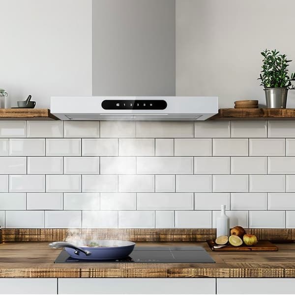 CIARRA Connected Hood 60cm Flash Touch Panel 650m3/h 4 Speeds Booster 2st Kolfilter Klassificerat A+++ Vitt glas och rostfritt stål