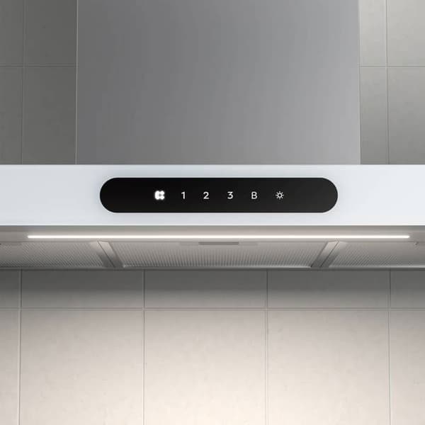 CIARRA Connected Hood 90cm APP Control Touch Button 650m3/h Booster ingår 2st Kolfilter Justerbar Belysning Vitt Glas