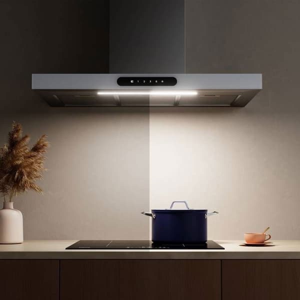 CIARRA Connected Hood 90cm APP Control Touch Button 650m3/h Booster ingår 2st Kolfilter Justerbar Belysning Vitt Glas