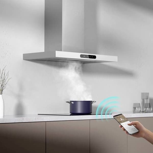 CIARRA Connected Hood 90cm APP Control Touch Button 650m3/h Booster ingår 2st Kolfilter Justerbar Belysning Vitt Glas