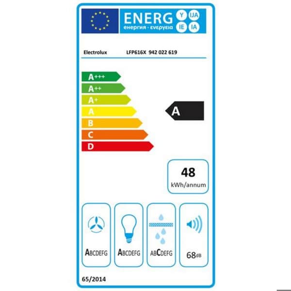 ELECTROLUX lådhuv - LFP616X - Grå - Luftflöde 220-600 m3/h - Ljudnivå 46-68 dB - 3 hastigheter