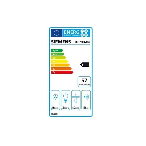 Siemens Dekorativ lutande huva 79cm 427m3/h svart - LC87KFN60