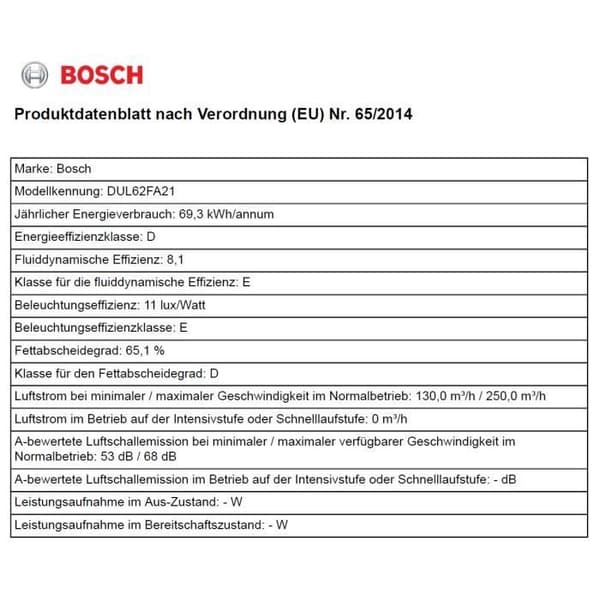 Bosch DUL62FA21 fläktkåpa vit - 60cm - integrerad huva