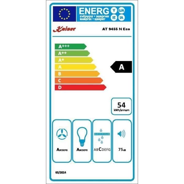 Kaiser AT 9455 N ECO Köksfläkt i rostfritt stål 90 cm, Linjehuv med 1250m³/h, 3 hastigheter, perifer sugfunktion