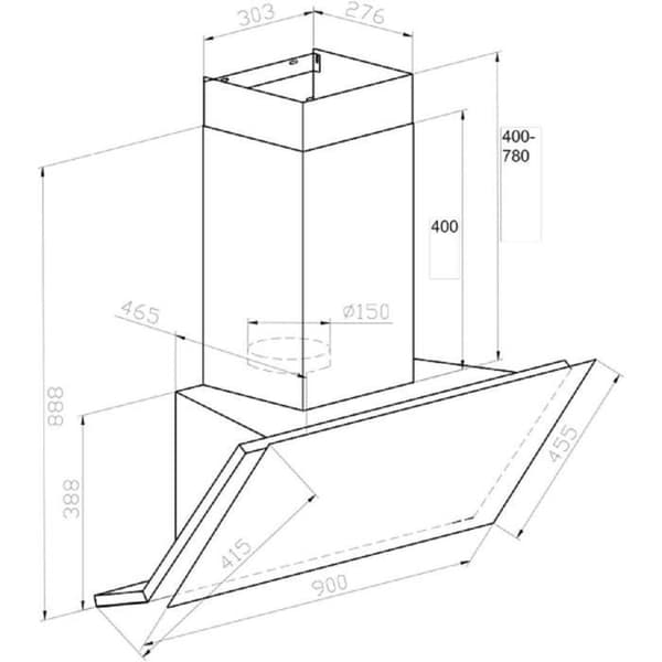 Kaiser AT 9455 N ECO Köksfläkt i rostfritt stål 90 cm, Linjehuv med 1250m³/h, 3 hastigheter, perifer sugfunktion