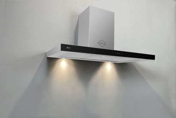 GURARI Väggfläkt Gurari GCH 972 BL 120 Quatro, Köksfläkt 120 cm, rostfritt stål, glas, 850 m³/h, LED med justerbar intensitet