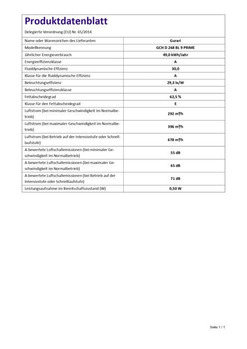 GURARI - Lutande köksfläkt - GCH D 268 9 Prime - 90 cm - Svart - Glas - Energiklass A - 1 000 m³/h