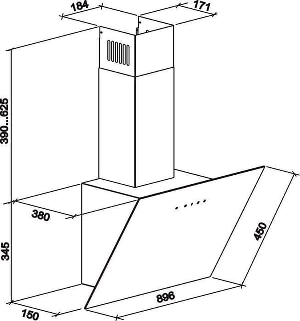 GURARI - Lutande köksfläkt - GCH D 268 9 Prime - 90 cm - Svart - Glas - Energiklass A - 1 000 m³/h