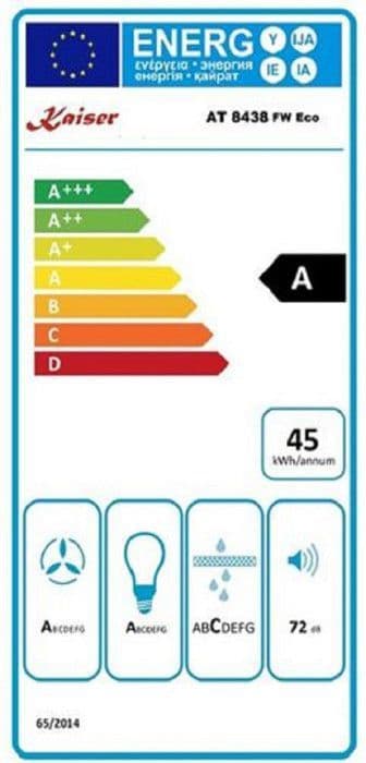 Kaiser AT 8438 FW ECO+tillbehör flexibel, Köksfläkt 80 cm, i vitt, Vitt glas, 910 m³/h