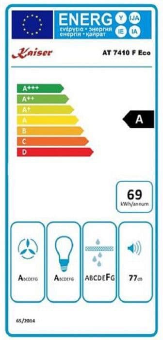 Kaiser AT 7410 F ECO+tillbehör, köksfläkt 70 cm, i svart, Svart glas, 1250m³/h