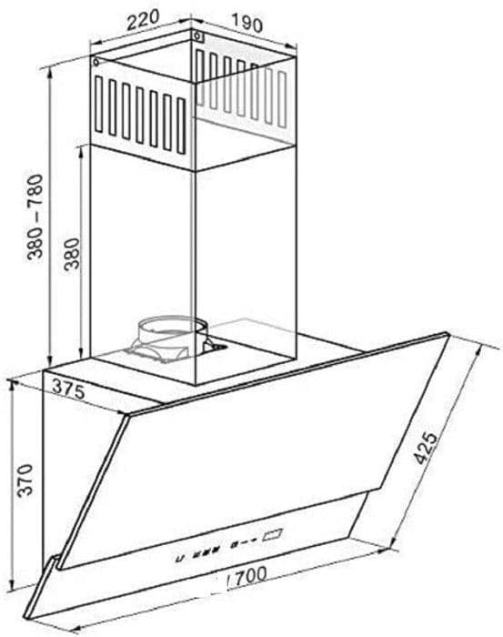 Kaiser AT 7410 F ECO+tillbehör, köksfläkt 70 cm, i svart, Svart glas, 1250m³/h