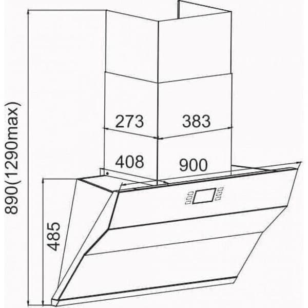 Kaiser AT 9343+tubo flexibelt köksfläkt 90 cm utan huvud TFT-skärm 1250 m3/h väggmonterad fläkt