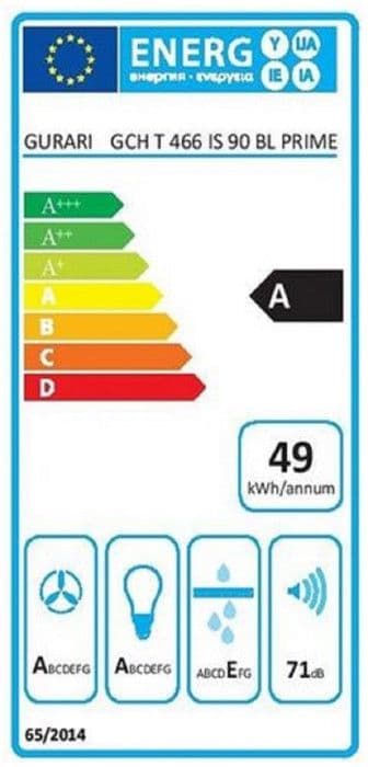 GURARI väggmonterad fläkt GCH T 466 IS 90 BL PRIME, köksfläkt 90 cm 1000m³/h väggmonterad fläkt i rostfritt stål och glas