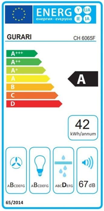 GURARI Köksfläkt CH6065 F, köksfläkt 60 cm, 1000 m³/h, rostfritt stål, svart glas
