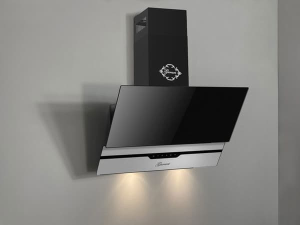 GURARI Köksfläkt CH6065 F, köksfläkt 60 cm, 1000 m³/h, rostfritt stål, svart glas