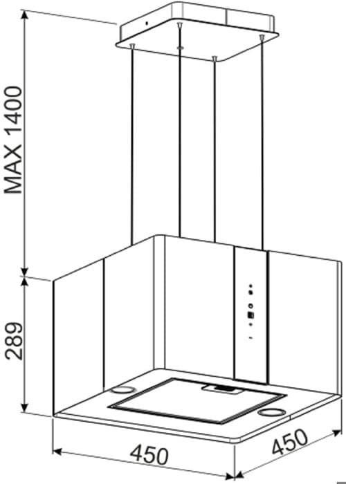 Gurari GCH I 331 45 WH Prime, 45 cm recirkulerande köksfläkt, takmonterad kåpa, 1000 m³/h, Vitt glas