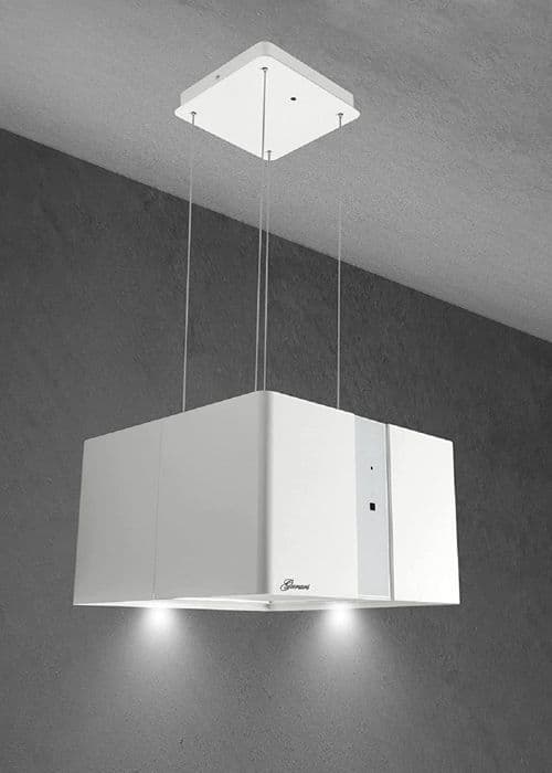Gurari GCH I 331 45 WH Prime, 45 cm recirkulerande köksfläkt, takmonterad kåpa, 1000 m³/h, Vitt glas
