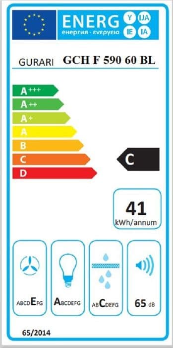 GURARI GCH F 590 60 BL Inbyggd fläkt 60 cm, 250 m³/h, med glas, LED, Luftutsläpp/återcirkulering