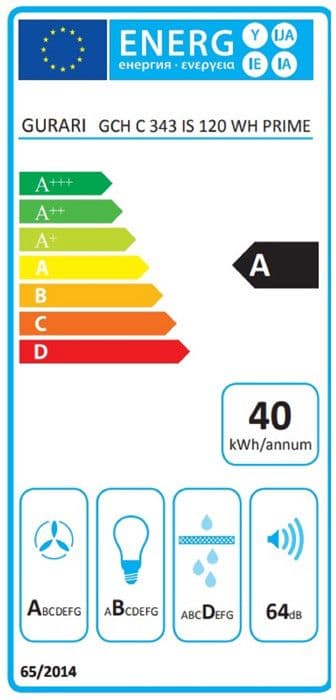 Takskåp GURARI GCH C 343 IS 120 WH PRIME, Inbyggnadsfläkt 120cm/ EBM-motor/ Sugkraft 1000m³