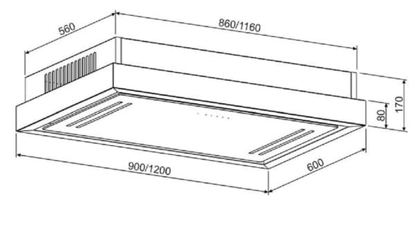 Takskåp GURARI GCH C 343 IS 120 WH PRIME, Inbyggnadsfläkt 120cm/ EBM-motor/ Sugkraft 1000m³