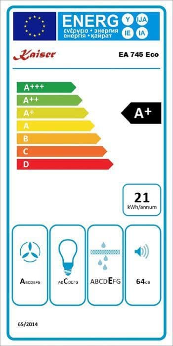 Kaiser EA 745 Eco+tubo flexibelt, ventilationsmodul, rostfritt stål, köksfläkt 75 cm, 650 m³/h, LED
