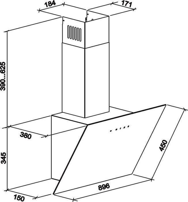 GURARI - Lutande köksfläkt - GCH D 268 8 Prime - 80 cm - Svart - Glas - Energiklass A - 1 000 m³/h
