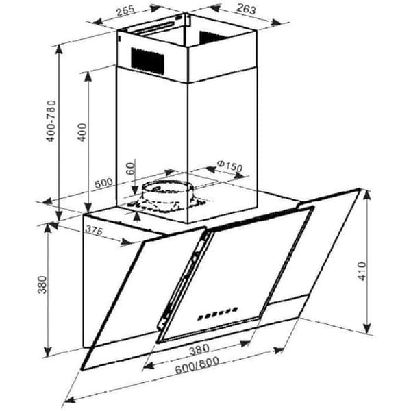 Kaiser AT 6438FW ECO Fläkt exklusiv 60 cm utan huvud/inox Väggfläkt
