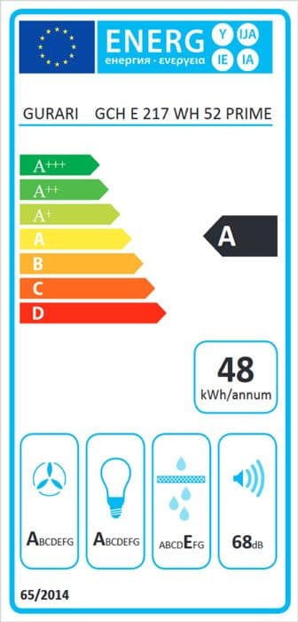 GURARI GCH E 217 WH 52 Prime, köksfläkt 52 cm, i vit, vit glas, 1000m³/h
