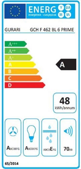 Gurari hotte Murale 462 BL 6 Prime, hotte aspirante i svart 60 cm / Svart glas panel, 1000m³/h, 3 nivåer