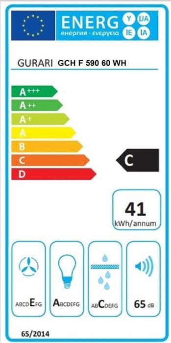 GURARI Inbyggnadsfläkt GCH F 590 60 WH, 60 cm inbyggd köksfläkt, 250 m³/h, med glas, LED