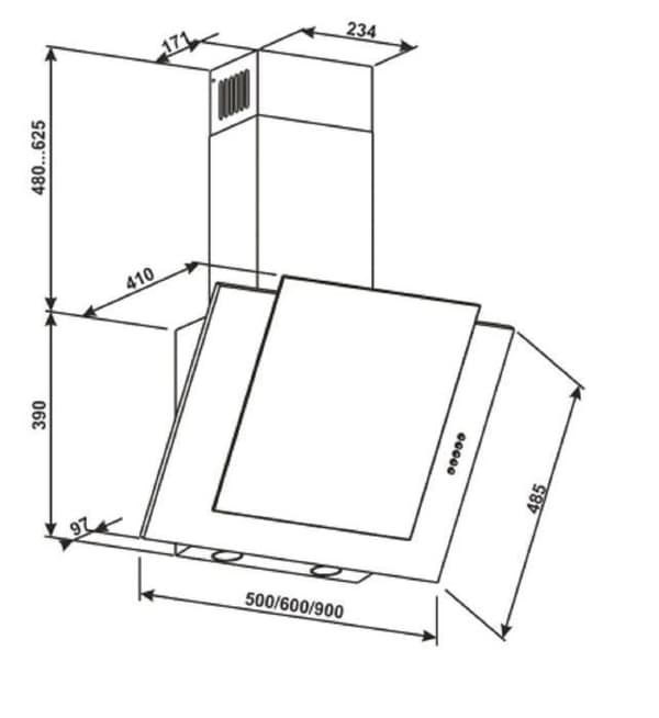 GURARI Kökfläkt med frihängande huv 482 60 IS, 60 cm köksfläkt 1000 m³/h Rostfritt stål Svart glas