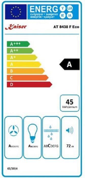 Kaiser AT 8438 F ECO + flexibel slang köksfläkt, 80 cm, svart glas rostfritt stål