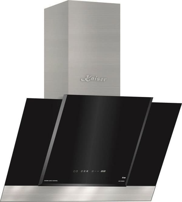 Kaiser AT 8438 F ECO + flexibel slang köksfläkt, 80 cm, svart glas rostfritt stål