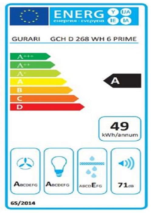 GURARI GCH 268 WH 6 Prime väggfläkt, designad köksfläkt 60 cm, vitt glas, 1000m³/h + kolfilter