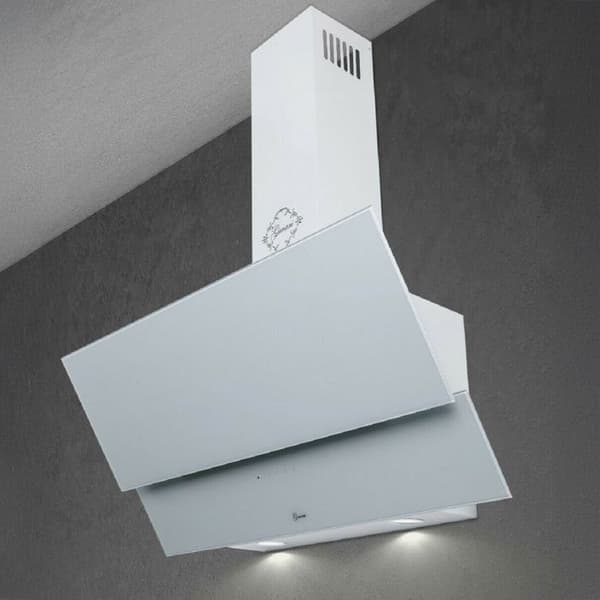 GURARI GCH 268 WH 6 Prime väggfläkt, designad köksfläkt 60 cm, vitt glas, 1000m³/h + kolfilter