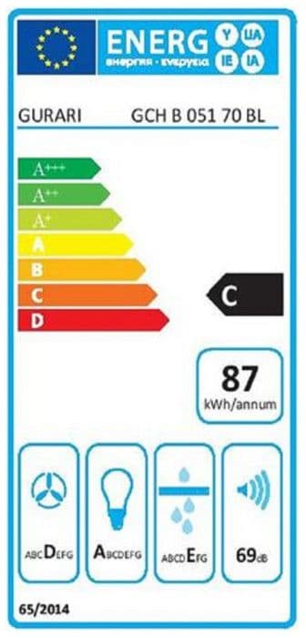 GURARI GCH B 051 70 BL Inbyggnadsfläkt 70 cm Svart 1000 m³/h köksfläkt, ventilationsfläkt