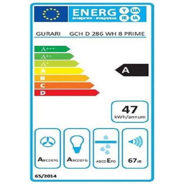 GURARI GCH 286 WH 8 PRIME, Köksfläkt utan huvud 80cm i vitt, 1000m³/h
