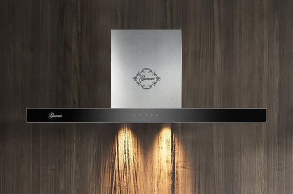 Gurari hotte Murale GCH 462 IS 9 Prime, väggmonterad fläkt i rostfritt stål 90 cm, svart glaspanel, sugkapacitet 1000 m³/h