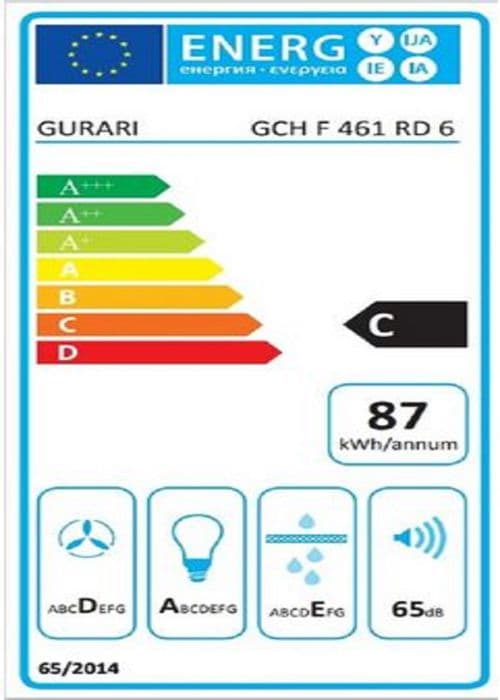 GURARI GCH F 461 RD 6, köksfläkt 60 cm, röd, hög sug 1000m³/h, 3 nivåer, avluftande köksfläkt, ventilationshuvud