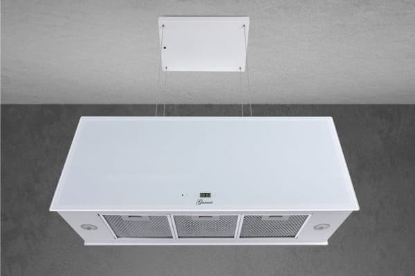 GURARI Hotte îlot GCH I 333 90 WH PRIME N, Kåpa 90 cm, Takfläkt, 1000 m³/h, vit glas