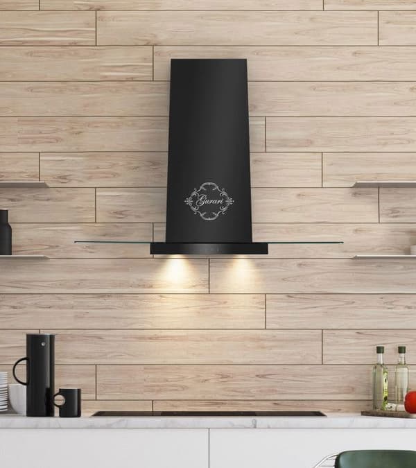 GURARI Väggmonterad fläkt 466 60 BL Pr, väggmonterad köksfläkt 60 cm 1000 m³/h i svart med glas