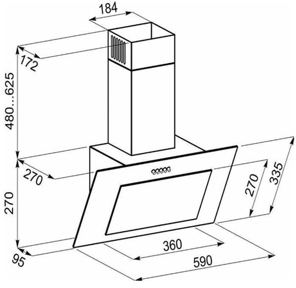 GURARI Fläkt med fri huvudhöjd GCH S 211 60 BL N 60 cm, 860m³/h Svart, Väggmonterad fläkt, perifer sug