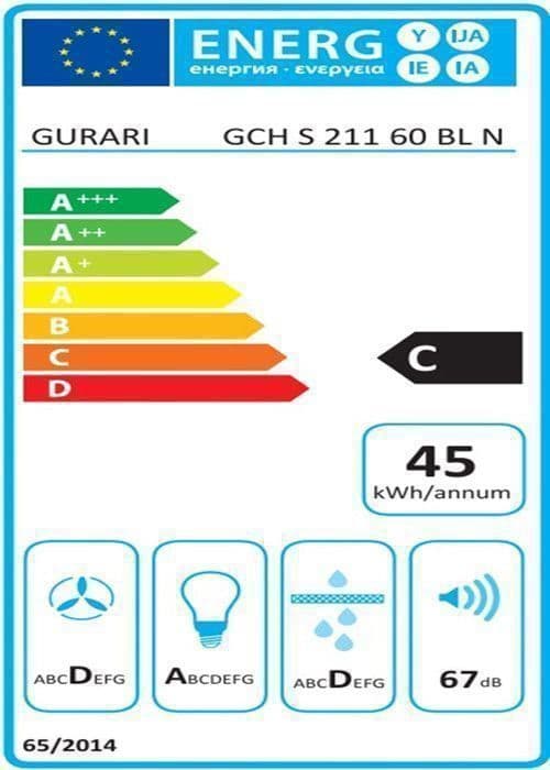 GURARI Fläkt med fri huvudhöjd GCH S 211 60 BL N 60 cm, 860m³/h Svart, Väggmonterad fläkt, perifer sug