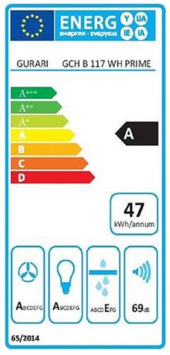 GURARI Fläkt 60 cm GCH 117 Wh Prime Line, vit glas, 1000m³/h, fjärrkontroll