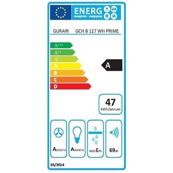 GURARI Fläkt 60 cm GCH 117 Wh Prime Line, vit glas, 1000m³/h, fjärrkontroll