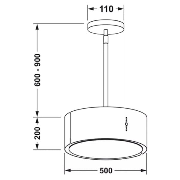 GURARI Köksökhängande fläkt GCH I 237 50 BL, Återvinningsköksofläkt, Köksofläkt 50cm, Takfläkt, 860m³/h